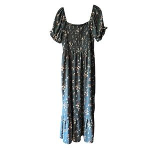 Plus Size Teal Puff Sleeve Floral Maxi Dress